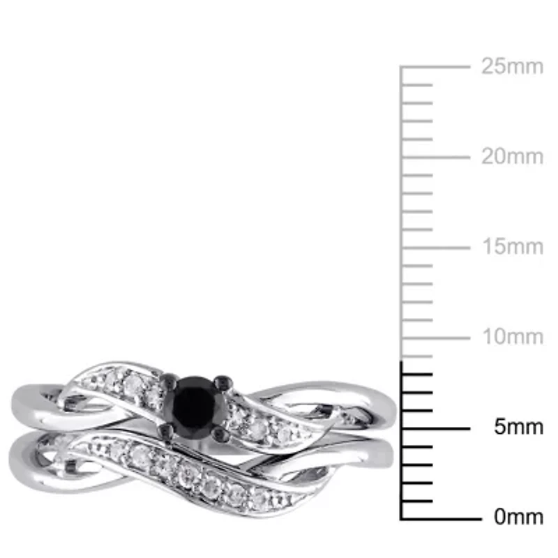 1/4 ct. t.w. Black and White Diamond Bridal Ring Set Sterling Silver