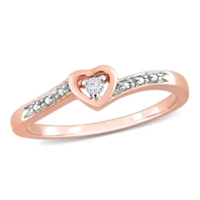 Diamond Accent Heart Ring Rose Plated Sterling Silver