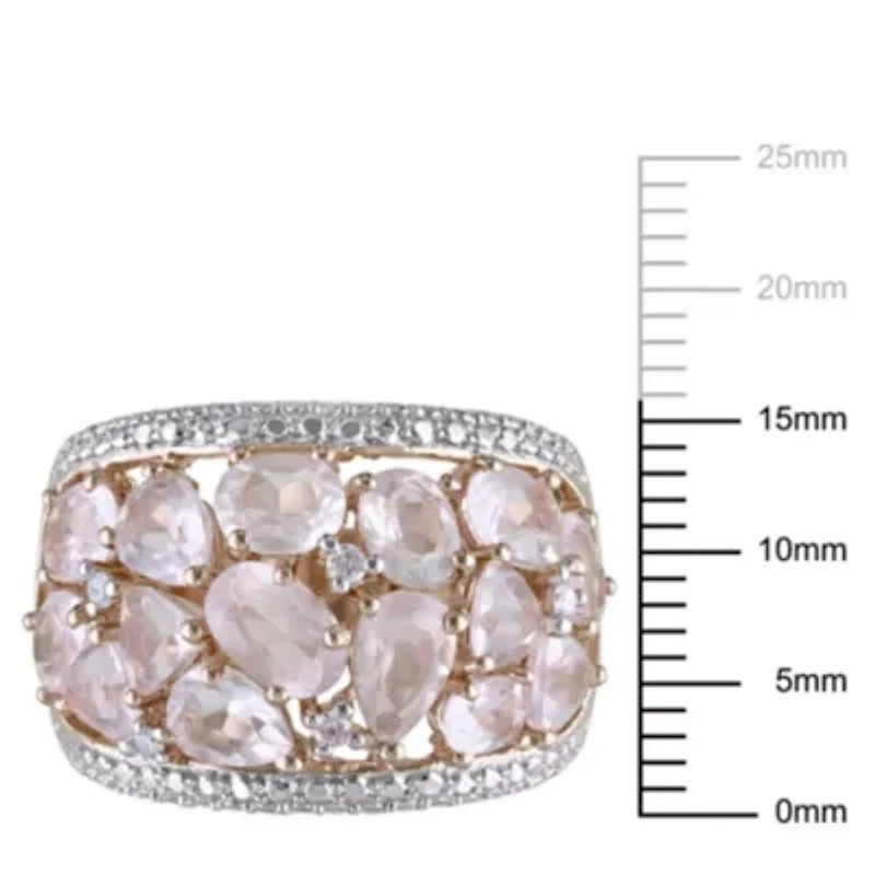 Rose Quartz and Diamond Accent Floral Ring Plated Sterling Silver
