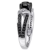 1 ct. t.w. Black and White Diamond Split Shank Engagement Ring Sterling Silver with Rhodium