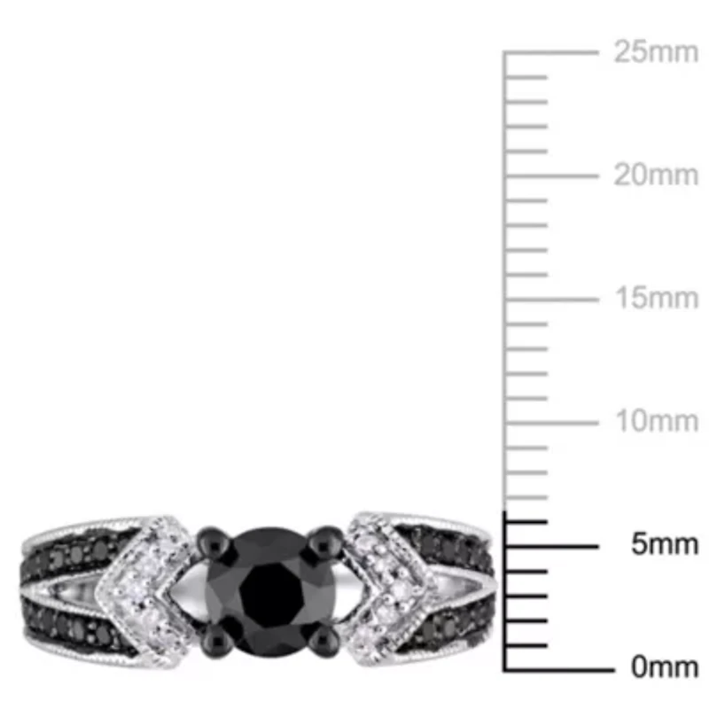 1 ct. t.w. Black and White Diamond Split Shank Engagement Ring Sterling Silver with Rhodium