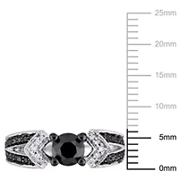 1 ct. t.w. Black and White Diamond Split Shank Engagement Ring Sterling Silver with Rhodium