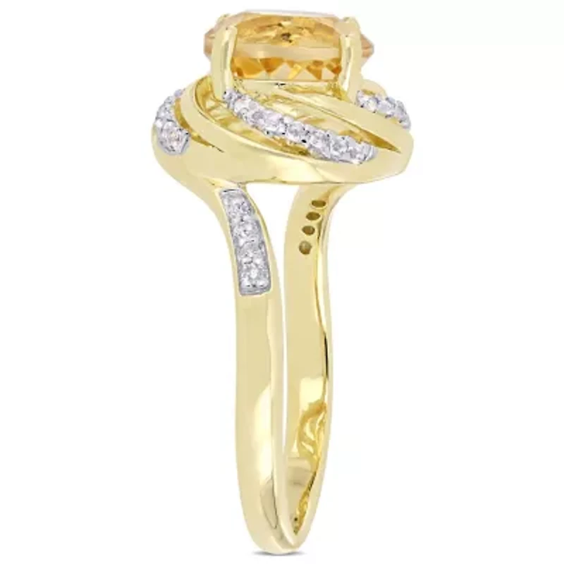 Citrine, White Topaz and Diamond Accent Swirl Ring Yellow Plated Sterling Silver