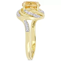 Citrine, White Topaz and Diamond Accent Swirl Ring Yellow Plated Sterling Silver