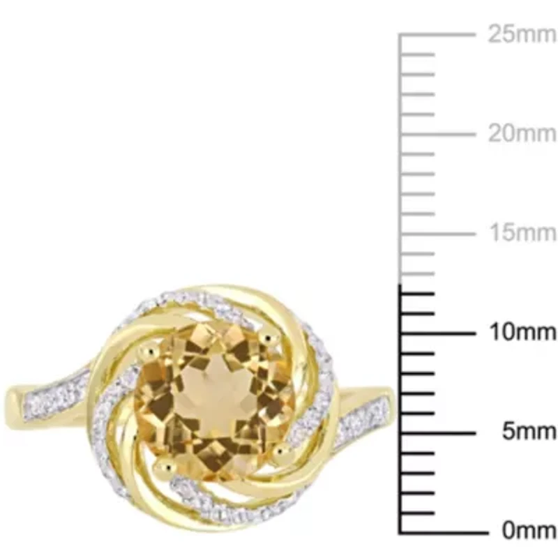 Citrine, White Topaz and Diamond Accent Swirl Ring Yellow Plated Sterling Silver