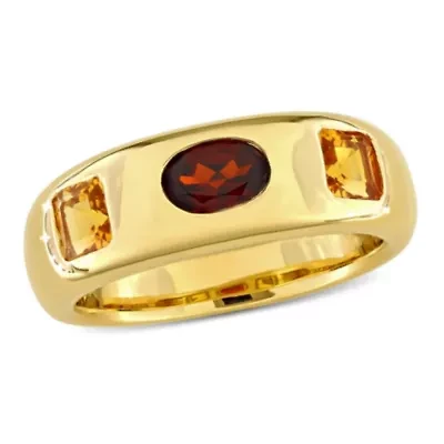 Garnet and Citrine 3-Stone Ring 14K Yellow Gold