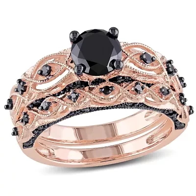 1.39 ct. t.w. Black Diamond Bridal Ring Set 10K Rose Gold with Rhodium Plated