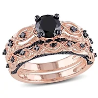1.39 ct. t.w. Black Diamond Bridal Ring Set 10K Rose Gold with Rhodium Plated