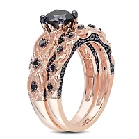 1.39 ct. t.w. Black Diamond Bridal Ring Set 10K Rose Gold with Rhodium Plated