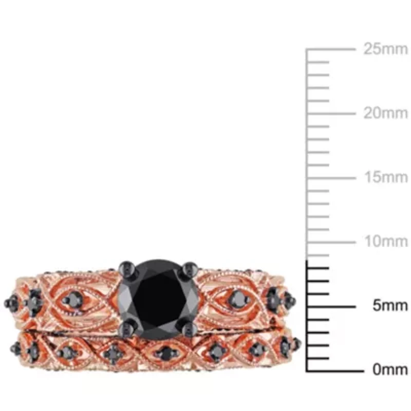 1.39 ct. t.w. Black Diamond Bridal Ring Set 10K Rose Gold with Rhodium Plated