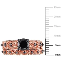 1.39 ct. t.w. Black Diamond Bridal Ring Set 10K Rose Gold with Rhodium Plated