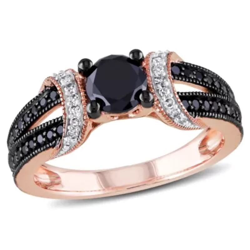 1 ct. t.w. Black and White Diamond Engagement Ring 10K Rose Gold with Rhodium Plated