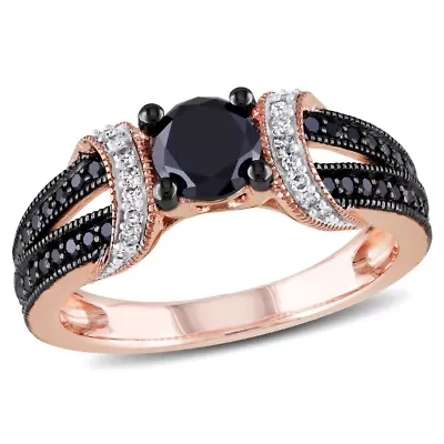 1 ct. t.w. Black and White Diamond Engagement Ring 10K Rose Gold with Rhodium Plated