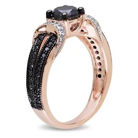 1 ct. t.w. Black and White Diamond Engagement Ring 10K Rose Gold with Rhodium Plated