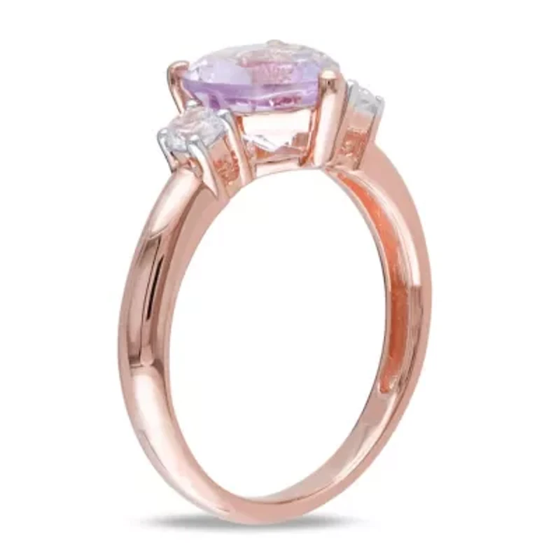 Lab Created Rose de France and White Sapphire Heart Ring Plated Sterling Silver