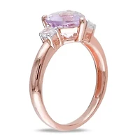 Lab Created Rose de France and White Sapphire Heart Ring Plated Sterling Silver
