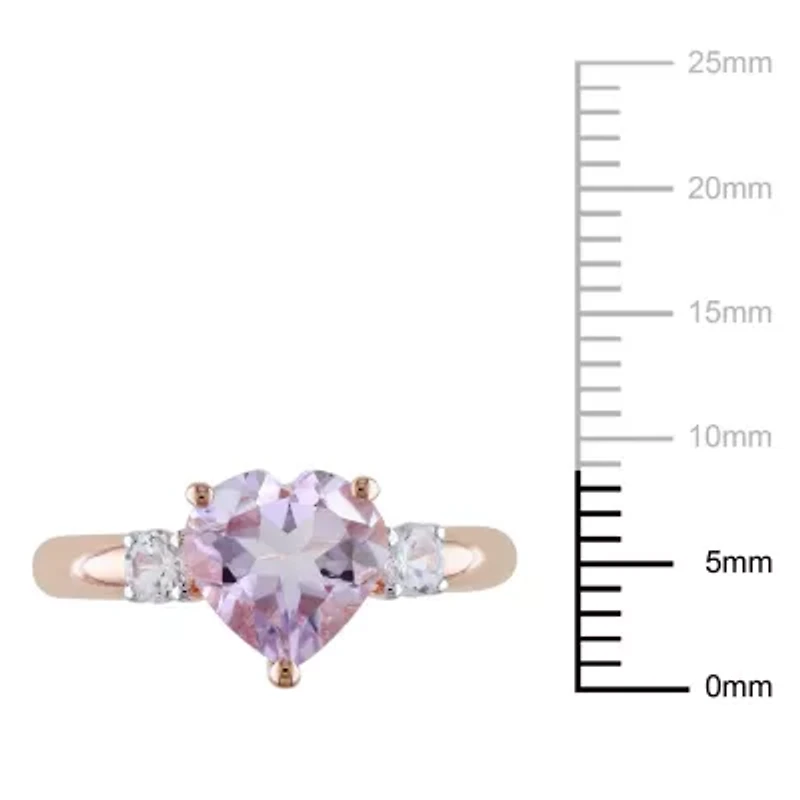 Lab Created Rose de France and White Sapphire Heart Ring Plated Sterling Silver