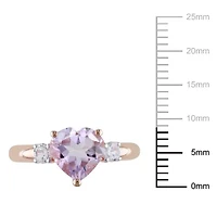Lab Created Rose de France and White Sapphire Heart Ring Plated Sterling Silver