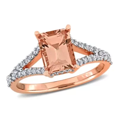 Morganite and 1/3 ct. t.w. Diamond Engagement Ring 14K Rose Gold