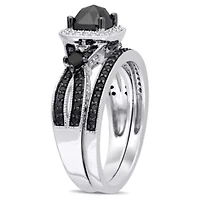 1.54 ct. t.w. Black and White Diamond Split Shank Bridal Ring Set Sterling Silver with Rhodium Plated