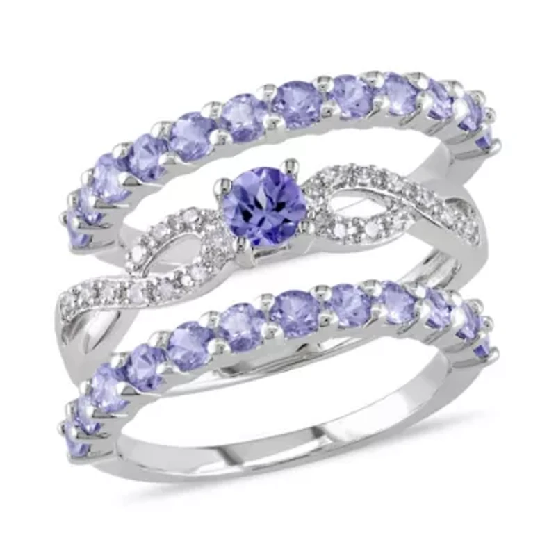 Tanzanite and Diamond Accent Infinity Bridal Ring Set Sterling Silver