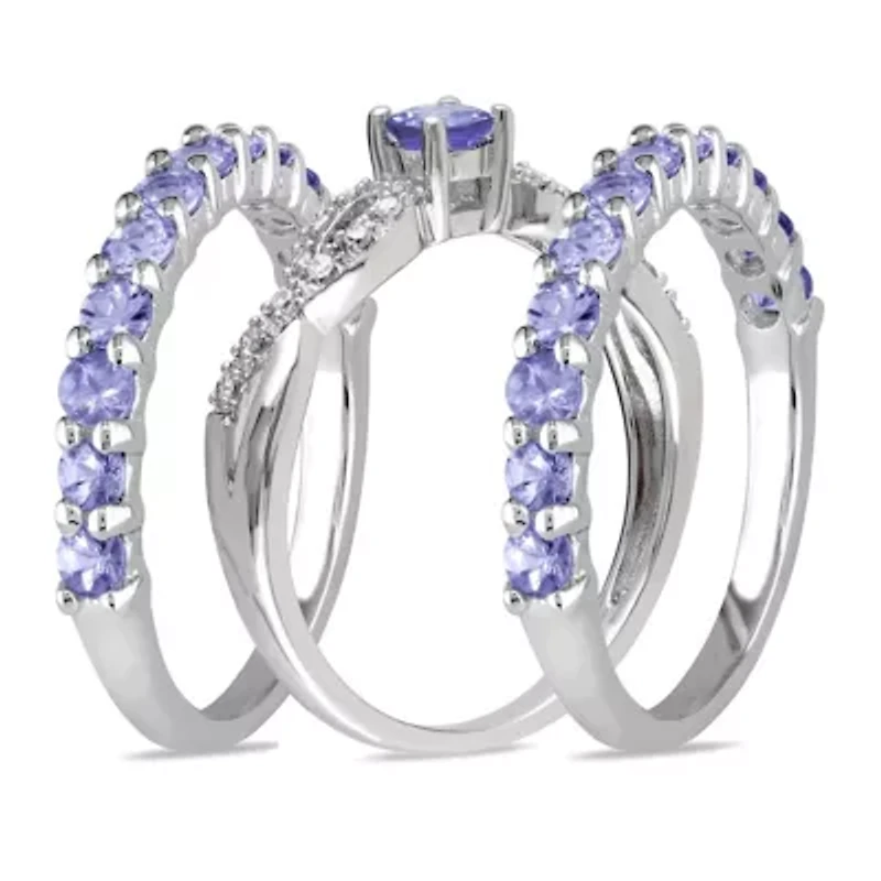 Tanzanite and Diamond Accent Infinity Bridal Ring Set Sterling Silver