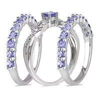 Tanzanite and Diamond Accent Infinity Bridal Ring Set Sterling Silver