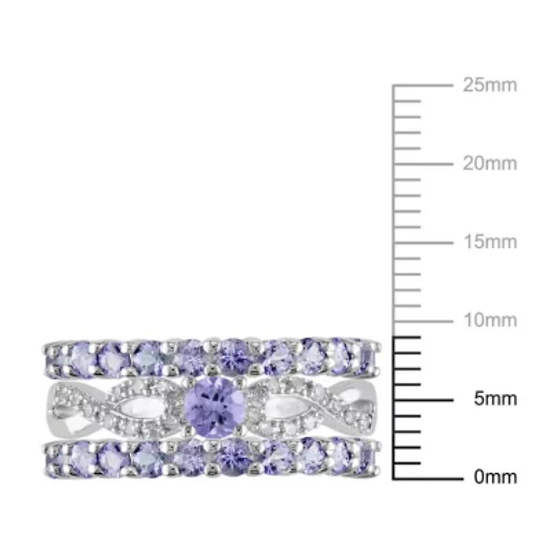Tanzanite and Diamond Accent Infinity Bridal Ring Set Sterling Silver