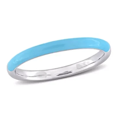 Casual Light Blue Enamel Band Ring Sterling Silver