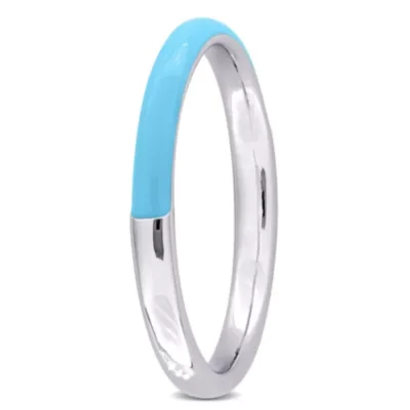 Casual Light Blue Enamel Band Ring Sterling Silver