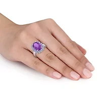 Amethyst and Tanzanite Halo Cocktail Ring Sterling Silver