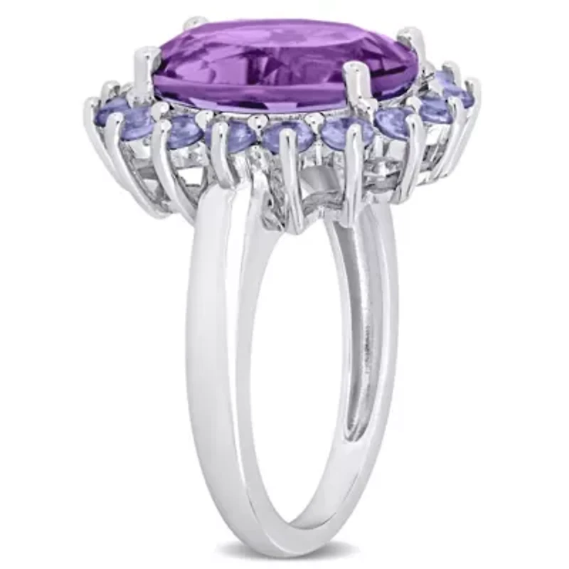 Amethyst and Tanzanite Halo Cocktail Ring Sterling Silver