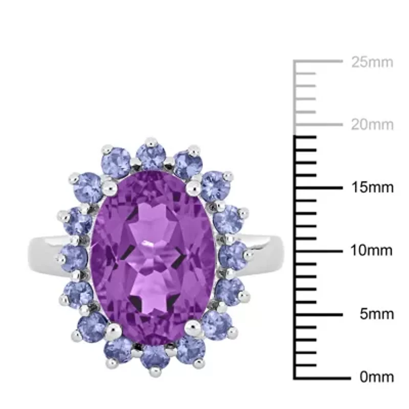 Amethyst and Tanzanite Halo Cocktail Ring Sterling Silver