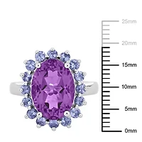 Amethyst and Tanzanite Halo Cocktail Ring Sterling Silver