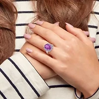 Amethyst and Tanzanite Halo Cocktail Ring Sterling Silver