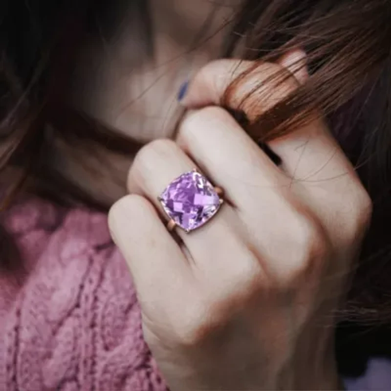 Pink Amethyst Cocktail Ring 14K Rose Gold
