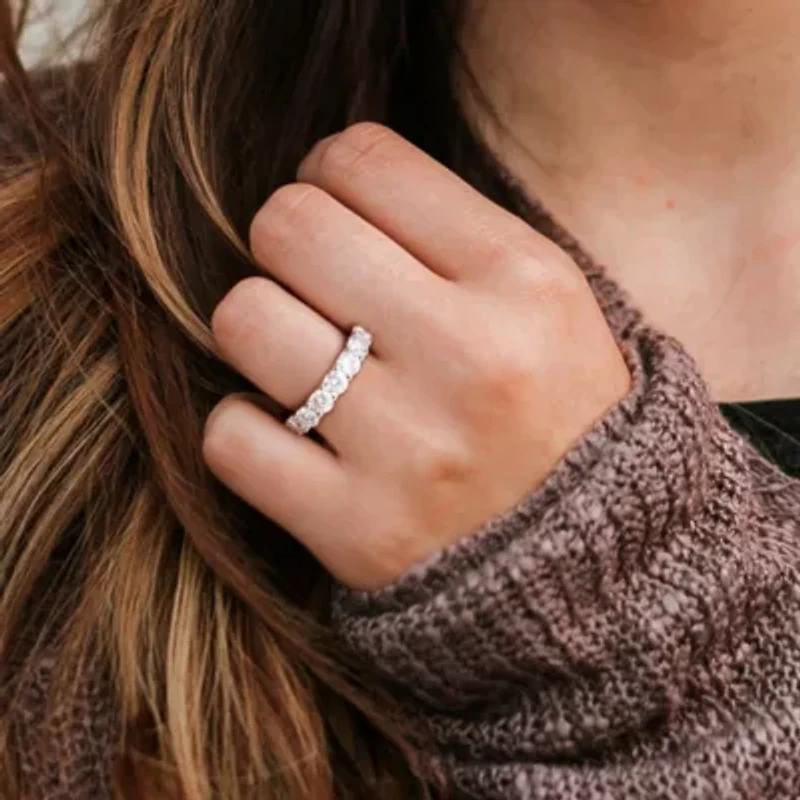 Lab Created Moissanite Semi-Eternity Ring Sterling Silver