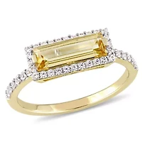 Citrine and White Sapphire Halo Ring Yellow Plated Sterling Silver