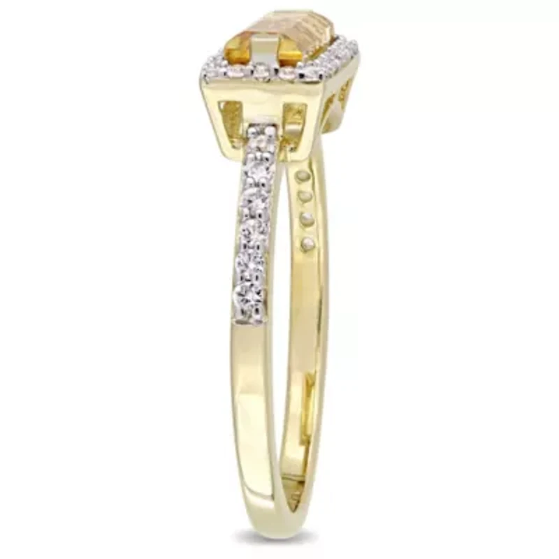 Citrine and White Sapphire Halo Ring Yellow Plated Sterling Silver