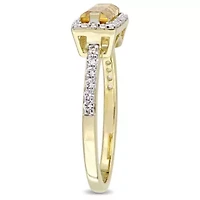 Citrine and White Sapphire Halo Ring Yellow Plated Sterling Silver