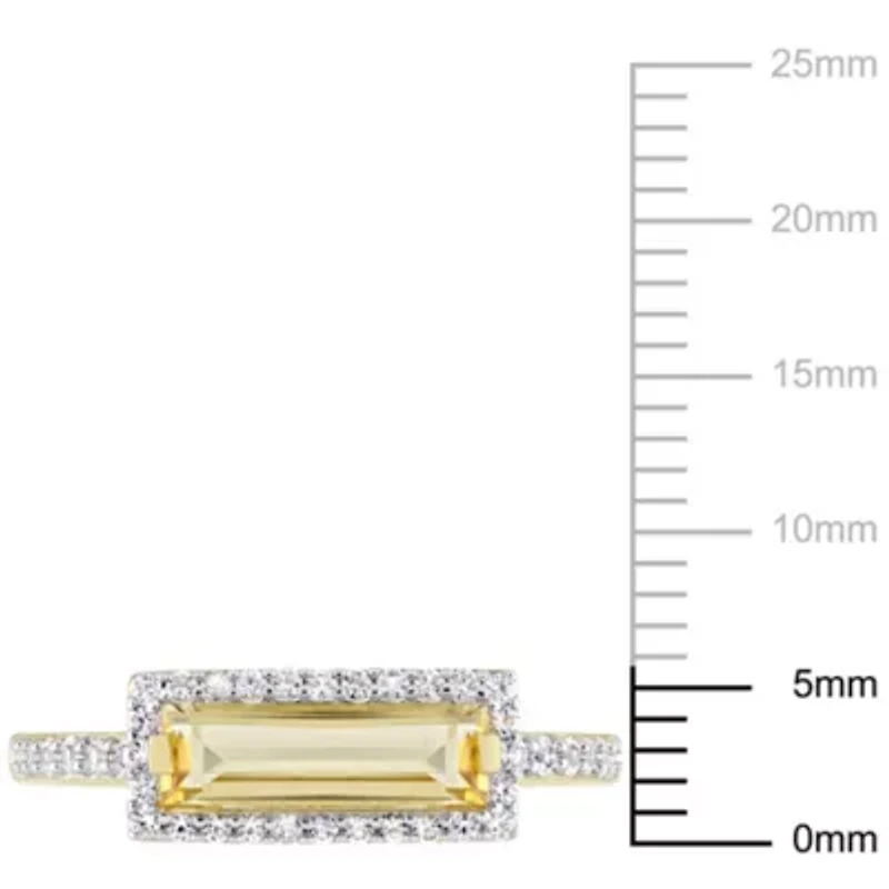 Citrine and White Sapphire Halo Ring Yellow Plated Sterling Silver