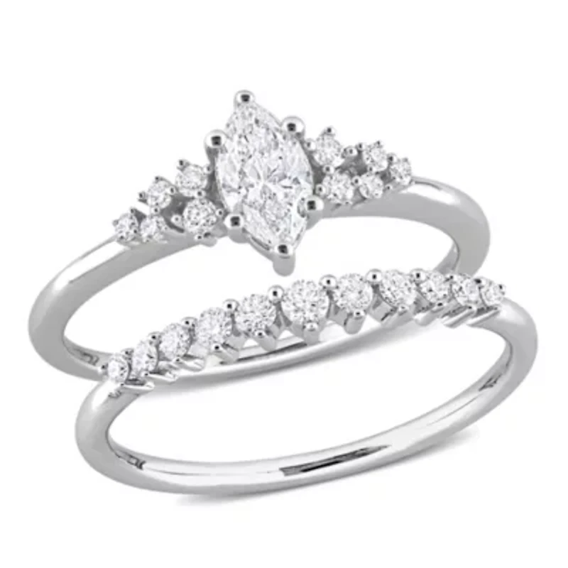 Diamond Wedding Ring Set 14K White Gold