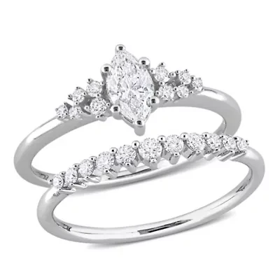 Diamond Wedding Ring Set 14K White Gold