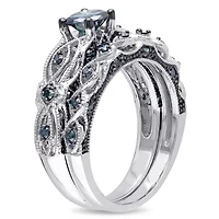 1 ct. t.w. Blue Diamond Bridal Ring Set 10K White Gold with Black Rhodium Plated