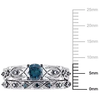 1 ct. t.w. Blue Diamond Bridal Ring Set 10K White Gold with Black Rhodium Plated
