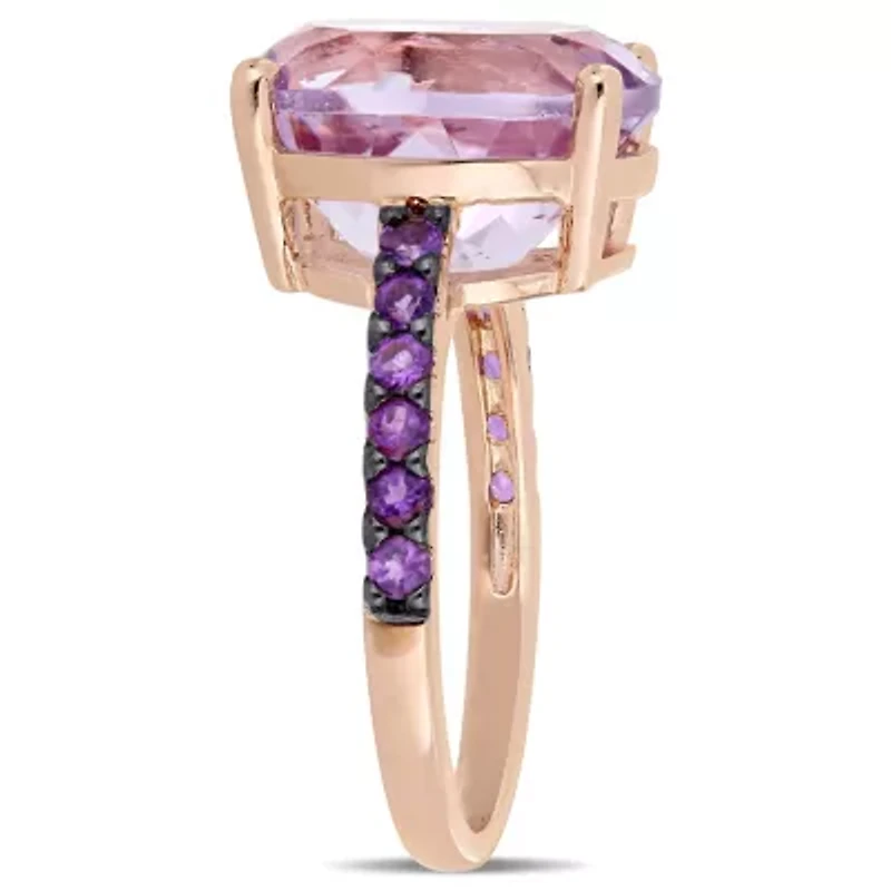 Amethyst and Rose de France Ring Plated Sterling Silver with Black Rhodium