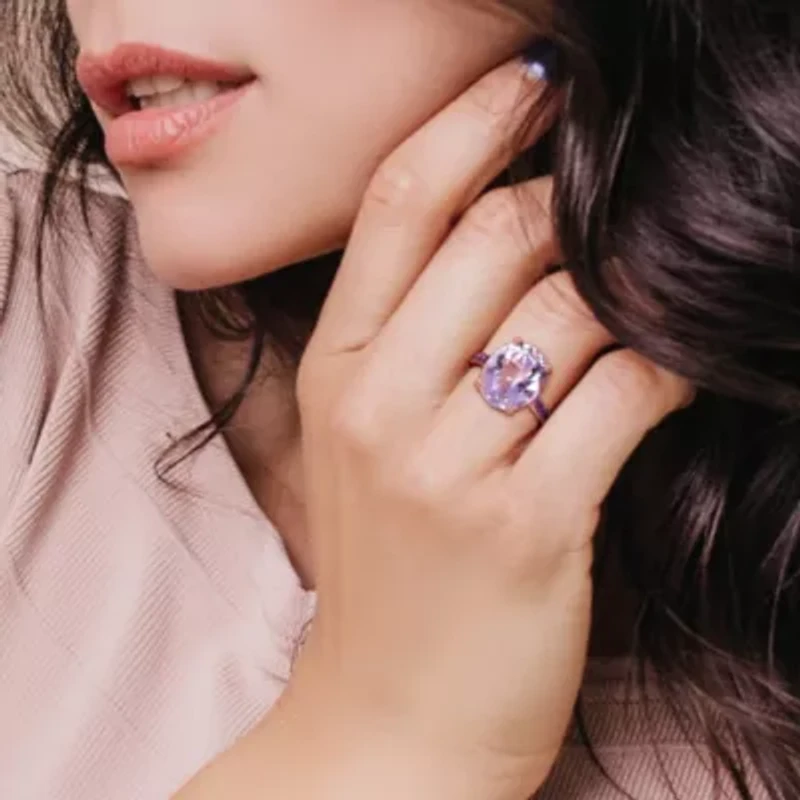 Amethyst and Rose de France Ring Plated Sterling Silver with Black Rhodium