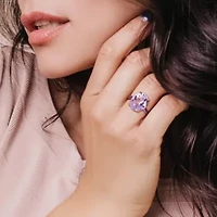 Amethyst and Rose de France Ring Plated Sterling Silver with Black Rhodium