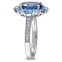 London, Swiss and Sky Blue Topaz Halo Ring Sterling Silver