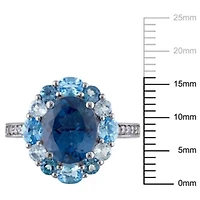 London, Swiss and Sky Blue Topaz Halo Ring Sterling Silver